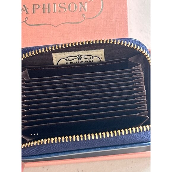 Aphison RFID-Blocking Card Holder Wallet Tassel Zipper Closure Navy Blue - Picture 4 of 8